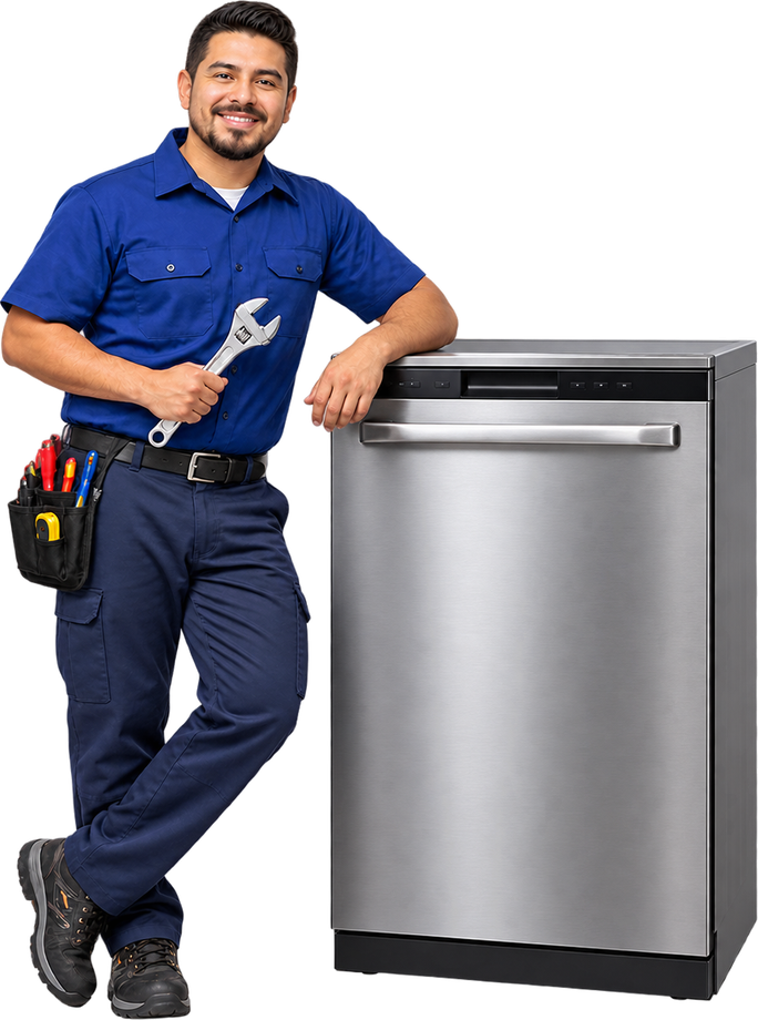 Técnico de servicio junto a un lavavajillas