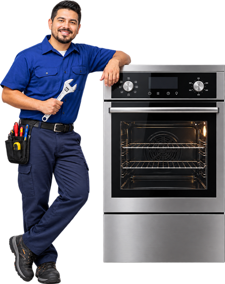 Técnico de servicio junto a un horno empotrable